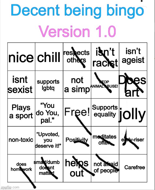 Decent being bingo | image tagged in decent being bingo | made w/ Imgflip meme maker