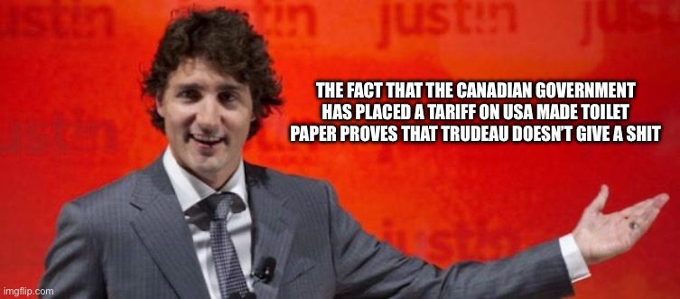 Really Trudeau? | THE FACT THAT THE CANADIAN GOVERNMENT HAS PLACED A TARIFF ON USA MADE TOILET PAPER PROVES THAT TRUDEAU DOESN’T GIVE A SHIT | image tagged in really trudeau | made w/ Imgflip meme maker