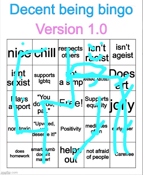 Decent being bingo | image tagged in decent being bingo | made w/ Imgflip meme maker