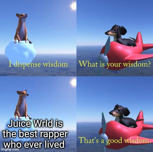 this will forever be true | Juice Wrld is the best rapper who ever lived | image tagged in wisdom dog,juice wrld,so true,rap,artists,wisdom | made w/ Imgflip meme maker