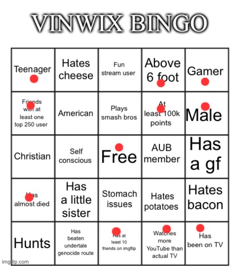 VinWix bingo | image tagged in vinwix bingo | made w/ Imgflip meme maker