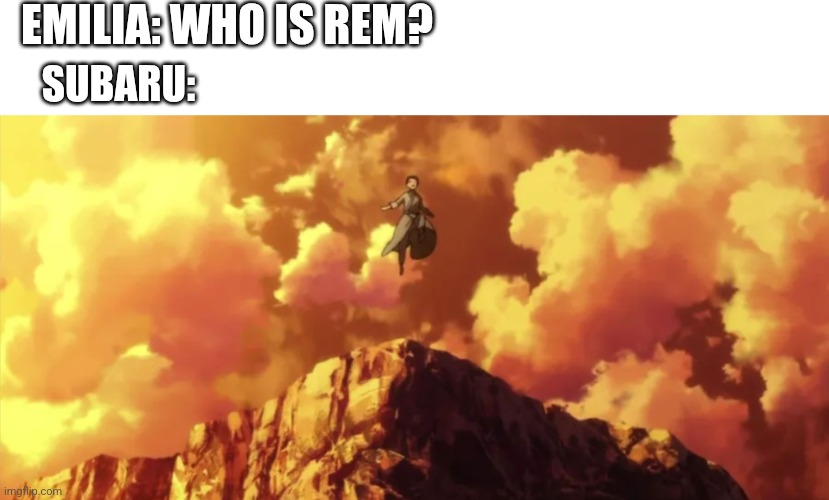 Rem? | EMILIA: WHO IS REM? SUBARU: | image tagged in nakuski subaru dies | made w/ Imgflip meme maker