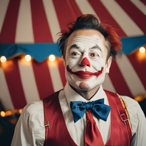 Musk, never invented a thing, lost billions on Twitter, clown Blank Meme Template