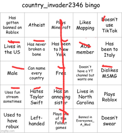 country_invader2346 bingo | image tagged in country_invader2346 bingo | made w/ Imgflip meme maker