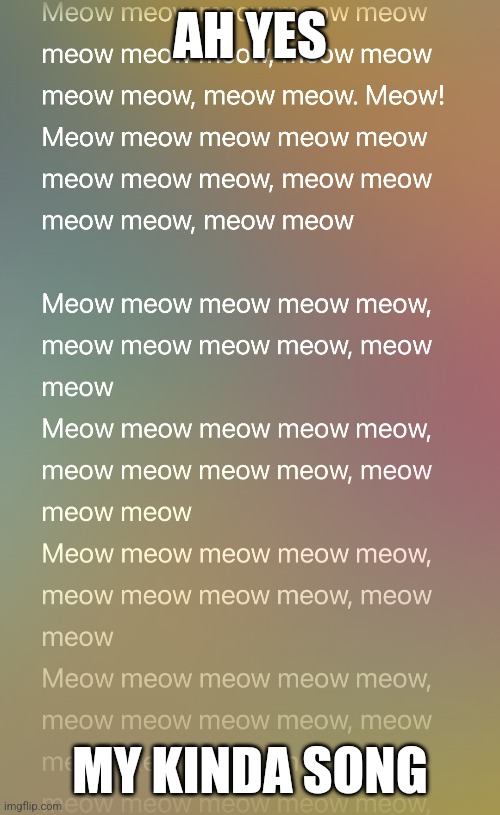 meow meow meow meow meow !! | AH YES; MY KINDA SONG | image tagged in meow,cat | made w/ Imgflip meme maker