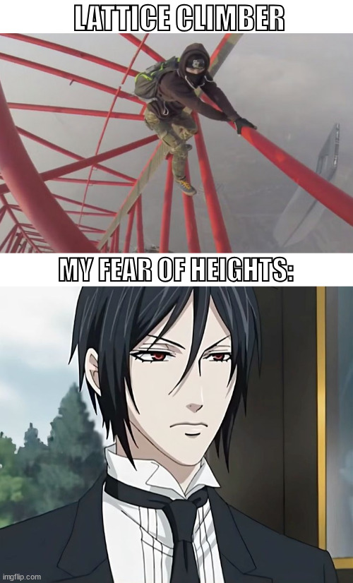 Black Butler | LATTICE CLIMBER; MY FEAR OF HEIGHTS: | image tagged in lattice climbing,black butler,klettern,meme,random | made w/ Imgflip meme maker