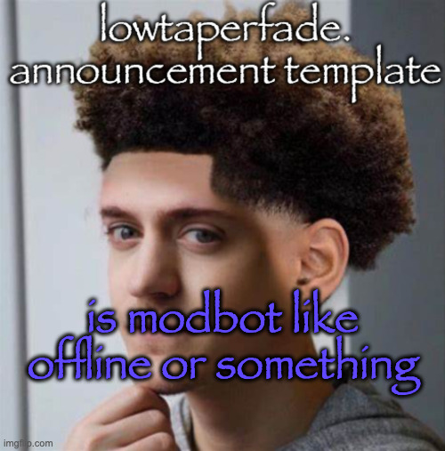 even slightly less lazier temp | is modbot like offline or something | image tagged in even slightly less lazier temp | made w/ Imgflip meme maker