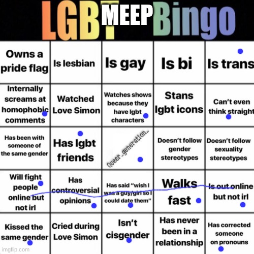 LGBTQ bingo | MEEP | image tagged in lgbtq bingo | made w/ Imgflip meme maker