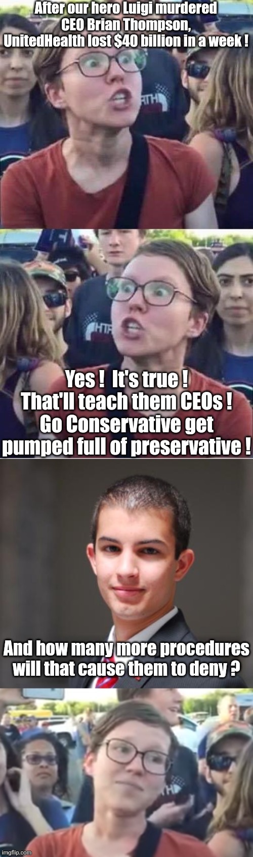 Example of leftist liberal "critical thinking".  Proof you shouldn't trust an online IQ test sponsored by TEMU. | image tagged in ceo,healthcare,leftists,liberals,useful idiots,useless idiots | made w/ Imgflip meme maker