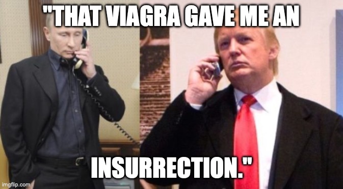 Trump Putin phone call | "THAT VIAGRA GAVE ME AN; INSURRECTION." | image tagged in trump putin phone call | made w/ Imgflip meme maker