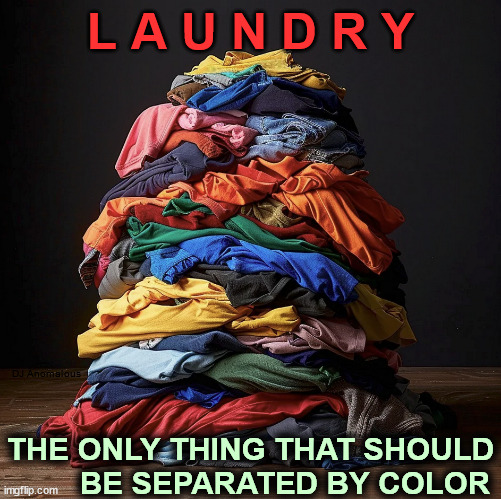 Don't let the haters divide us. | L A U N D R Y; DJ Anomalous; THE ONLY THING THAT SHOULD
        BE SEPARATED BY COLOR | image tagged in no racism,colorful,laundry,unity,community,love wins | made w/ Imgflip meme maker