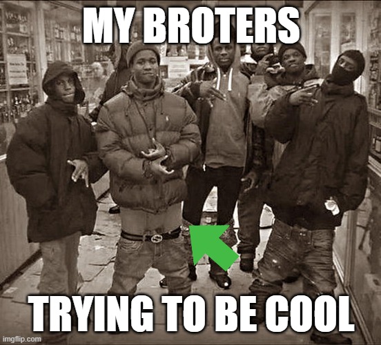 All My Homies Hate | MY BROTERS; TRYING TO BE COOL | image tagged in all my homies hate | made w/ Imgflip meme maker