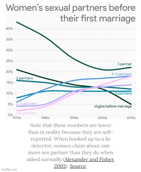 Women's sexual partners before their first marriage | image tagged in women's sexual partners before their first marriage | made w/ Imgflip meme maker