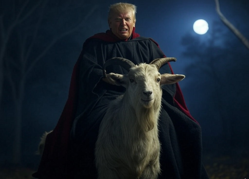 Donald Trump as Satan Riding a goat Blank Meme Template