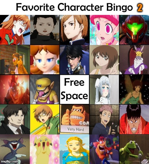 favorite character bingo 2 | image tagged in character bingo 2,favorites,video games,anime,movies,cartoons | made w/ Imgflip meme maker