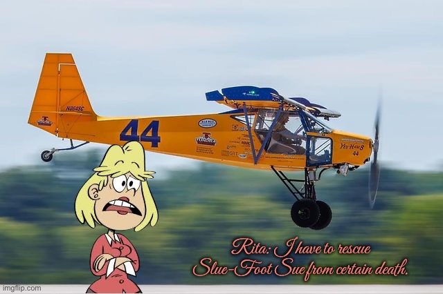 Rite Flies a Wild West Plane | Rita: I have to rescue Slue-Foot Sue from certain death. | image tagged in the loud house,nickelodeon,disney,airplane,plane,cowboy | made w/ Imgflip meme maker