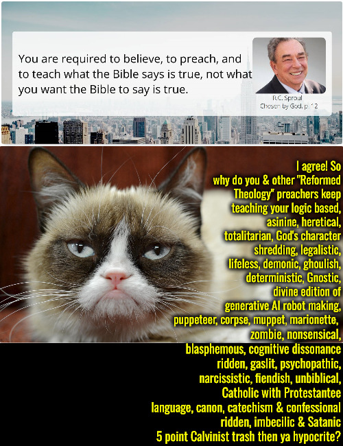 This Is Just What They Do | I agree! So why do you & other "Reformed Theology" preachers keep teaching your logic based, asinine, heretical, totalitarian, God's character shredding, legalistic, lifeless, demonic, ghoulish, deterministic, Gnostic, divine edition of generative AI robot making, puppeteer, corpse, muppet, marionette, zombie, nonsensical, blasphemous, cognitive dissonance ridden, gaslit, psychopathic, narcissistic, fiendish, unbiblical, Catholic with Protestantee language, canon, catechism & confessional ridden, imbecilic & Satanic 5 point Calvinist trash then ya hypocrite? | image tagged in calvinism,arminian,molinism,ai muppet puppeteer marionette robot corpse dogma,demonic asinine imbecilic,ghoulish heresy | made w/ Imgflip meme maker