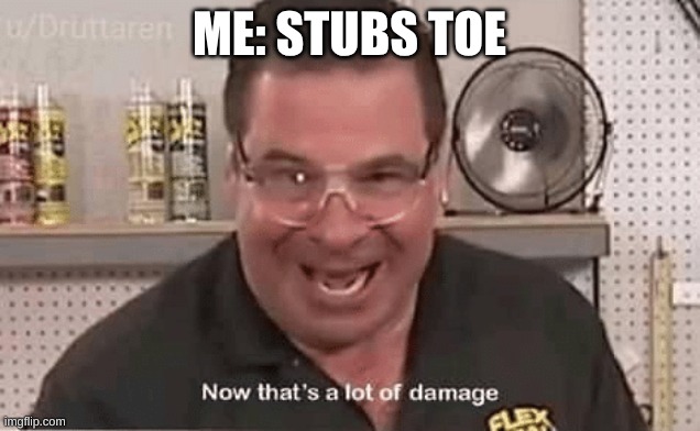 Now that’ alot of damage | ME: STUBS TOE | image tagged in now that alot of damage | made w/ Imgflip meme maker