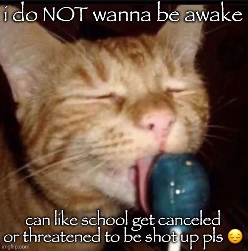 silly goober 2 | i do NOT wanna be awake; can like school get canceled or threatened to be shot up pls 😔 | image tagged in silly goober 2 | made w/ Imgflip meme maker