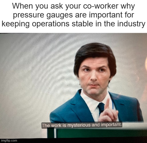 The work is mysterious and important | When you ask your co-worker why pressure gauges are important for keeping operations stable in the industry | image tagged in the work is mysterious and important | made w/ Imgflip meme maker