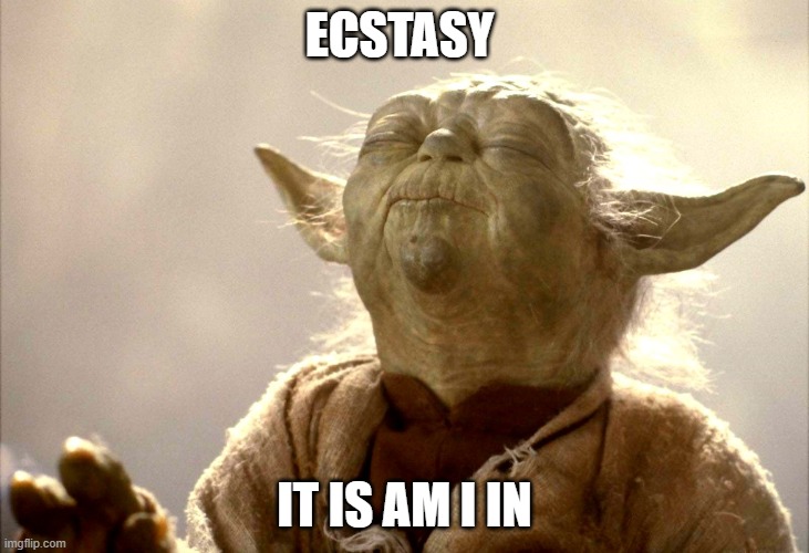 ECSTASY OF YODA IT IS | ECSTASY; IT IS AM I IN | image tagged in yoda,ecstasy,star wars,the force | made w/ Imgflip meme maker