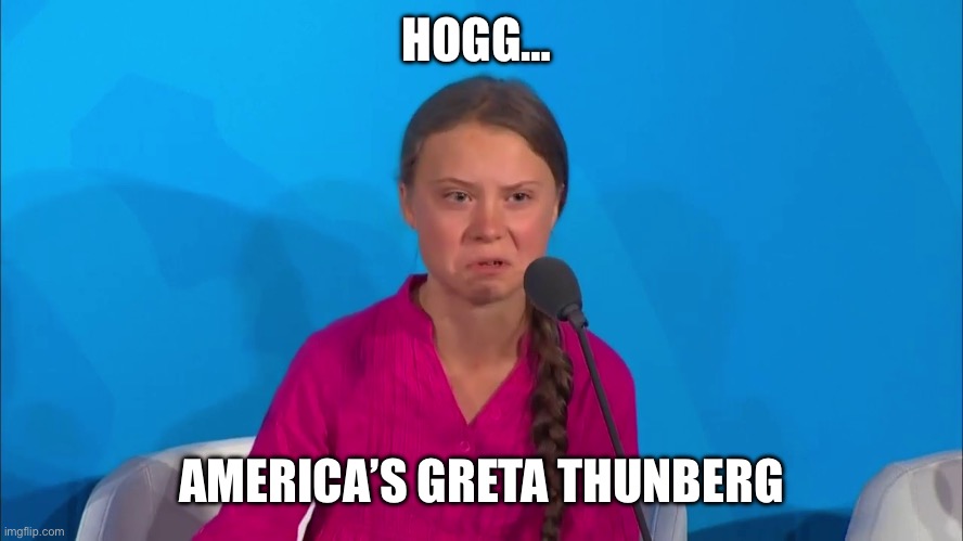 "How dare you?" - Greta Thunberg | HOGG… AMERICA’S GRETA THUNBERG | image tagged in how dare you - greta thunberg | made w/ Imgflip meme maker