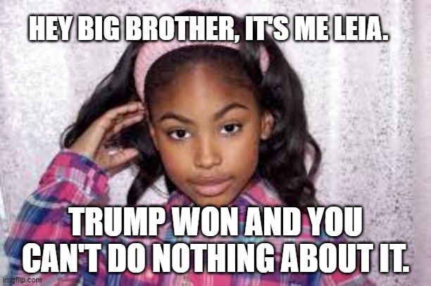 through da storm | HEY BIG BROTHER, IT'S ME LEIA. TRUMP WON AND YOU CAN'T DO NOTHING ABOUT IT. | made w/ Imgflip meme maker