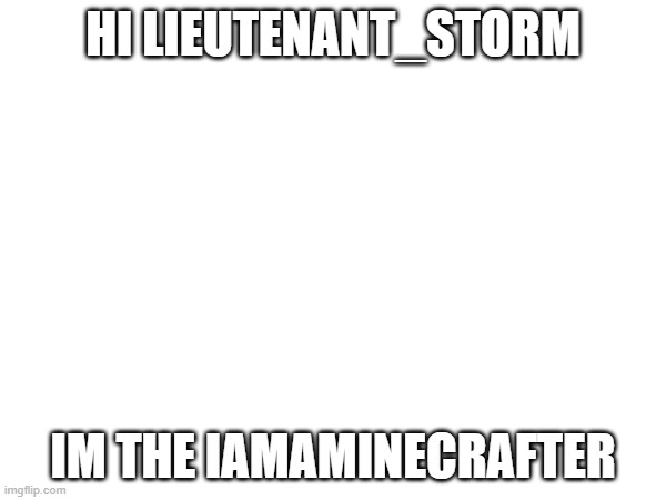 hi man Leutenant_storm | HI LIEUTENANT_STORM; IM THE IAMAMINECRAFTER | image tagged in blank white template | made w/ Imgflip meme maker