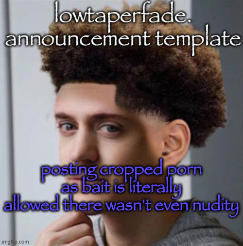 yes i have a shitty sense of humor but that doesn't give you the right to commit mod abuse | posting cropped porn as bait is literally allowed there wasn't even nudity | image tagged in even slightly less lazier temp | made w/ Imgflip meme maker