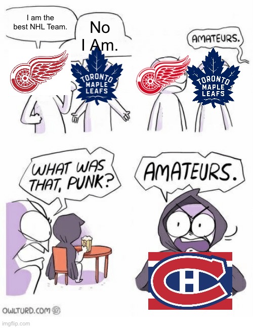 USA Can’t win the most in hockey, Red Wings. | I am the best NHL Team. No I Am. | image tagged in amateurs | made w/ Imgflip meme maker