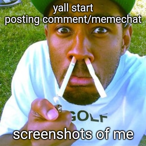 tylor the crater | yall start posting comment/memechat; screenshots of me | image tagged in tylor the crater | made w/ Imgflip meme maker