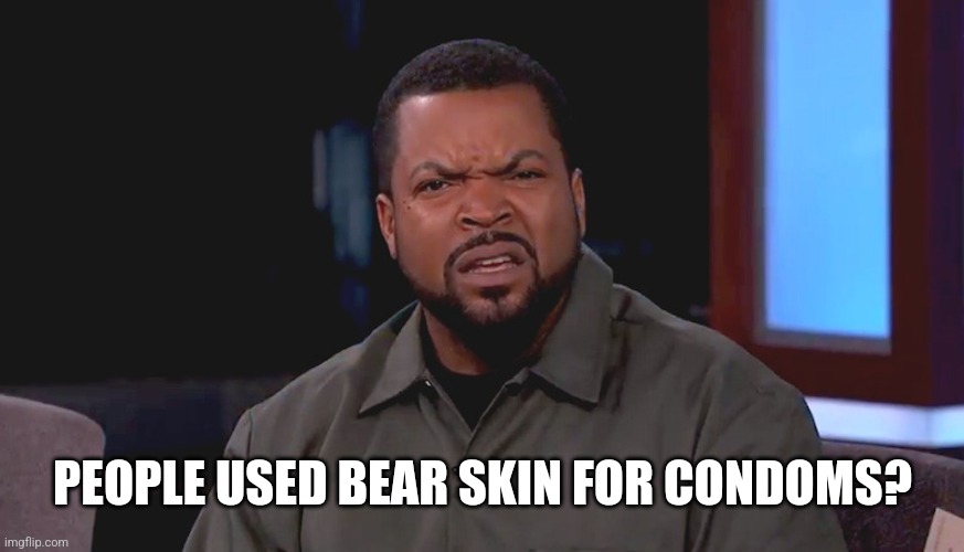 Really? Ice Cube | PEOPLE USED BEAR SKIN FOR CONDOMS? | image tagged in really ice cube | made w/ Imgflip meme maker