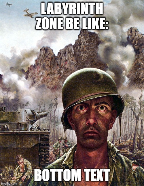 Labyrinth Zone | LABYRINTH ZONE BE LIKE:; BOTTOM TEXT | image tagged in 1000 yard stare | made w/ Imgflip meme maker