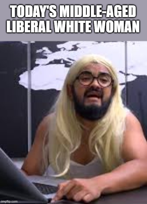 humor | TODAY'S MIDDLE-AGED LIBERAL WHITE WOMAN | image tagged in funny | made w/ Imgflip meme maker