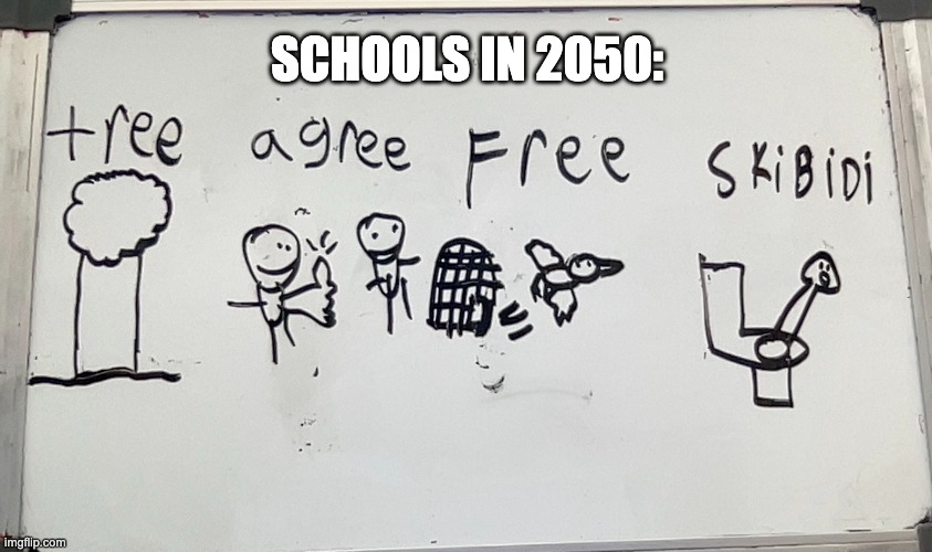 schools in 2050 | SCHOOLS IN 2050: | image tagged in memes,school,skibidi,gen alpha | made w/ Imgflip meme maker