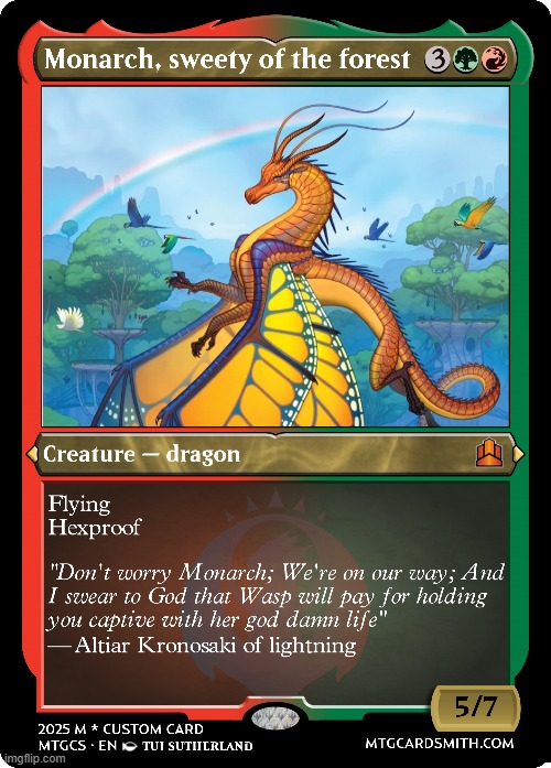 the main reason Sequoia teamed up with the LightningWings to defeat Wasp. | image tagged in wings of fire,magic the gathering | made w/ Imgflip meme maker