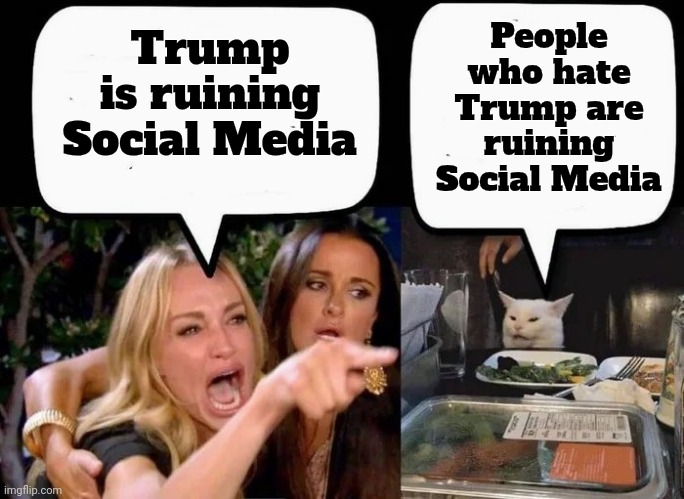 Deluged by Liberal hate everywhere I go | People who hate Trump are ruining Social Media; Trump is ruining
 Social Media | image tagged in don't eat the cat,never-trumper morons,x x everywhere,trolls,destruction 100,party of hate | made w/ Imgflip meme maker