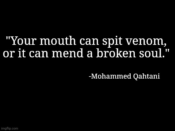 Be gentle | "Your mouth can spit venom, or it can mend a broken soul."; -Mohammed Qahtani | image tagged in mohammed qahtani | made w/ Imgflip meme maker