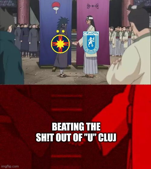 Craiova-”U” Cluj 2:1 | FCSB still hoping to get into #1 after beating Petrolul 52 | BEATING THE SH!T OUT OF ”U” CLUJ | image tagged in fcsb,craiova,u cluj,superliga,drama,sports | made w/ Imgflip meme maker