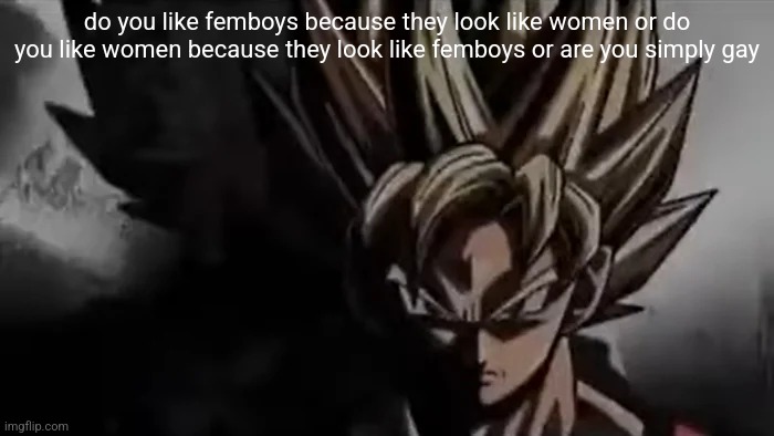 Goku Staring | do you like femboys because they look like women or do you like women because they look like femboys or are you simply gay | image tagged in goku staring | made w/ Imgflip meme maker