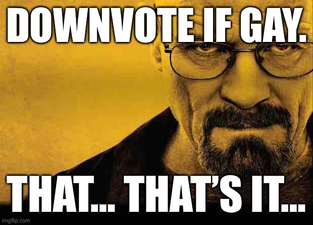 Breaking bad | DOWNVOTE IF GAY. THAT… THAT’S IT… | image tagged in breaking bad | made w/ Imgflip meme maker