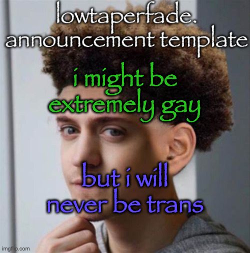 it makes no sense to talk about liking the same gender and then become straight | i might be extremely gay; but i will never be trans | image tagged in even slightly less lazier temp | made w/ Imgflip meme maker