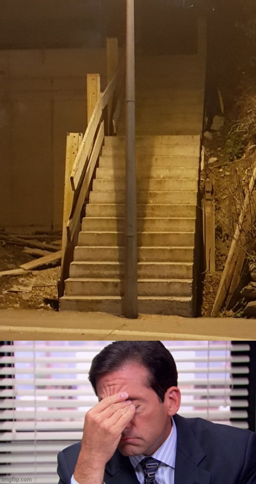 Stairpole | image tagged in michael scott frustrated,stairs,stair,pole,you had one job,memes | made w/ Imgflip meme maker