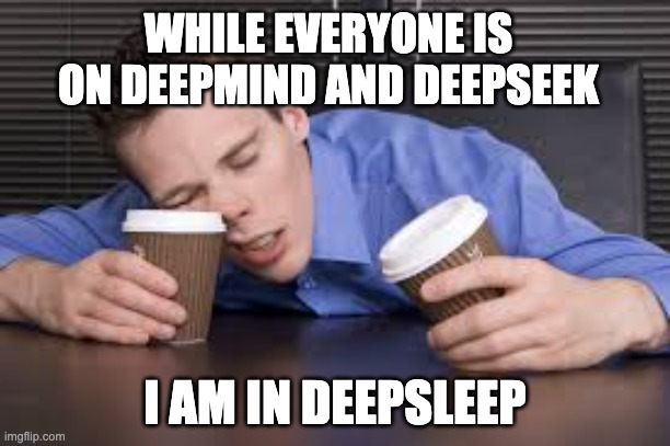 DeepSleep | WHILE EVERYONE IS ON DEEPMIND AND DEEPSEEK; I AM IN DEEPSLEEP | image tagged in ai meme,artificial intelligence | made w/ Imgflip meme maker