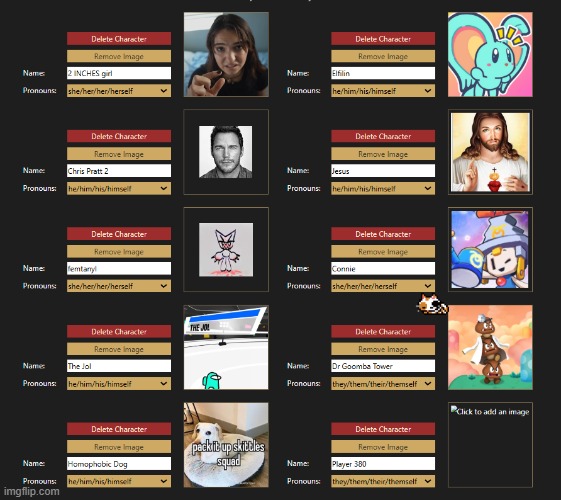 I NEED ONE MORE CHARACTER TO BE PLAYER 380 SUGGEST THINGS PLEASE | made w/ Imgflip meme maker
