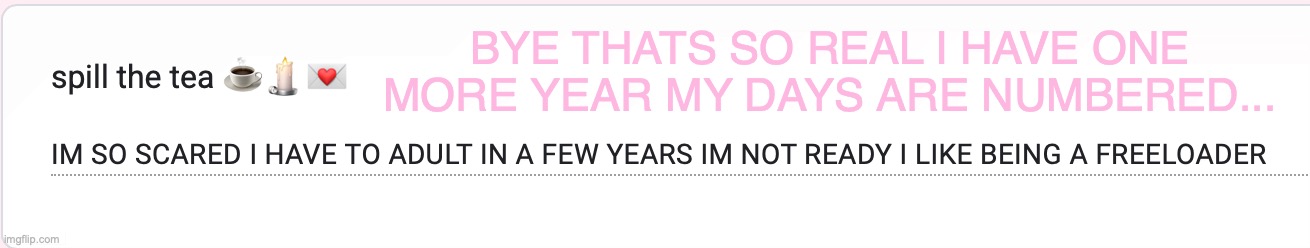 BYE THATS SO REAL I HAVE ONE MORE YEAR MY DAYS ARE NUMBERED... | made w/ Imgflip meme maker