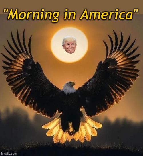 I don't think Reagan would mind | "Morning in America" | image tagged in morning in america trump meme | made w/ Imgflip meme maker