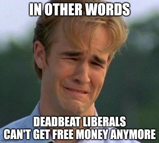 1990s First World Problems Meme | IN OTHER WORDS DEADBEAT LIBERALS CAN'T GET FREE MONEY ANYMORE | image tagged in memes,1990s first world problems | made w/ Imgflip meme maker