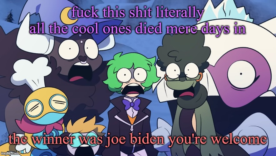 Pokémon Friendlocke reaction image | fuck this shit literally all the cool ones died mere days in; the winner was joe biden you're welcome | image tagged in pok mon friendlocke reaction image,cinnabox announcement | made w/ Imgflip meme maker