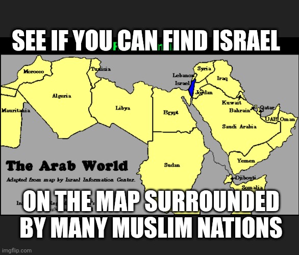 SEE IF YOU CAN FIND ISRAEL ON THE MAP SURROUNDED BY MANY MUSLIM NATIONS | made w/ Imgflip meme maker